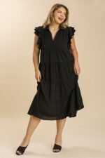 Umgee Tiered Midi Dress with Ruffled Sleeves in Black ON ORDER - Image 4