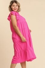 Umgee Tiered Midi Dress with Ruffled Sleeves in Hot Pink ON ORDER - Image 6